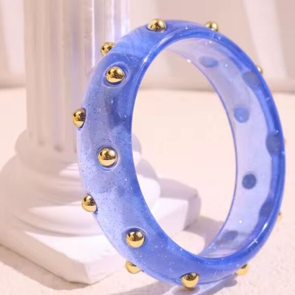 New FREE PEOPLE Pink Studded Resin Bangle Bracelet In Blue - Picture 7 of 8